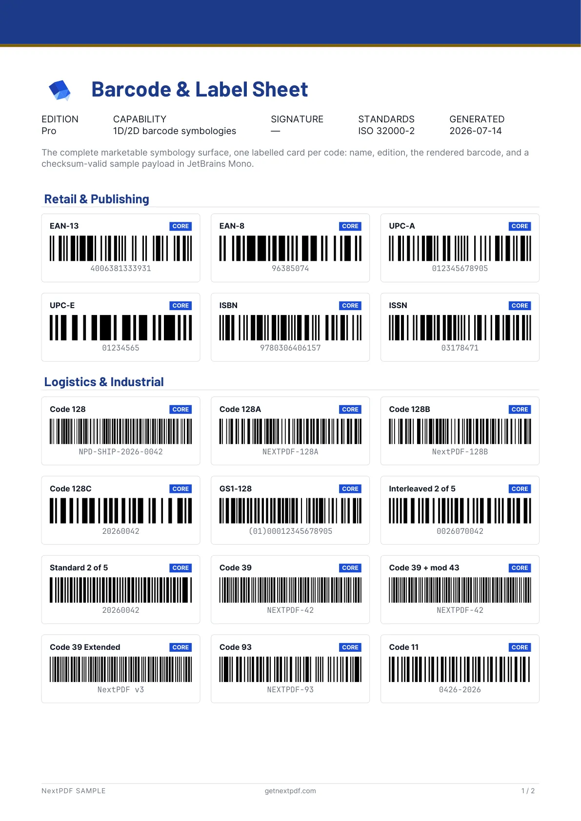 Barcode & Label Sheet sample PDF cover